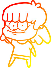warm gradient line drawing of a cartoon girl smiling