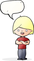 cartoon man with crossed arms with speech bubble
