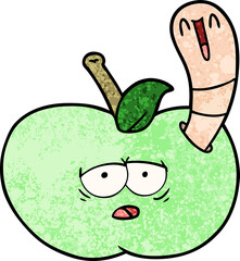 cartoon worm in apple