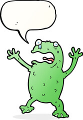 cartoon frightened frog with speech bubble