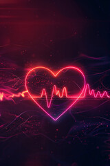 A heartbeat chart with a love symbol, vibrant neon light style
