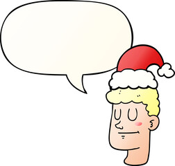 cartoon man wearing christmas hat with speech bubble in smooth gradient style
