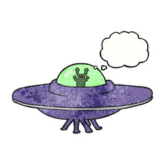 freehand drawn thought bubble textured cartoon alien spaceship