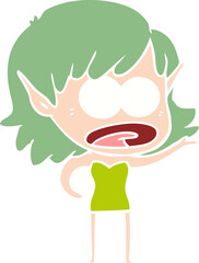 flat color style cartoon shocked elf girl