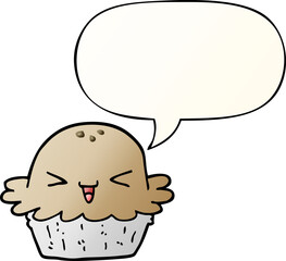 cute cartoon pie with speech bubble in smooth gradient style