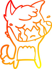 warm gradient line drawing of a crying fox cartoon