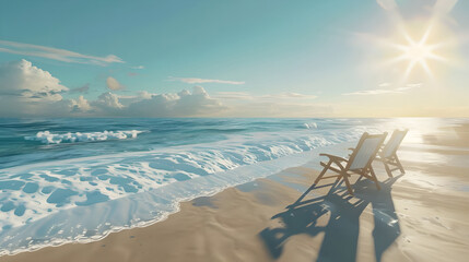 Tranquil beach chair ocean Refreshing drink Beach umbrella Stars blanket sky - Ai Generated - obrazy, fototapety, plakaty