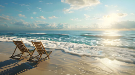 Fototapeta na wymiar Tranquil beach chair ocean Refreshing drink Beach umbrella Stars blanket sky - Ai Generated