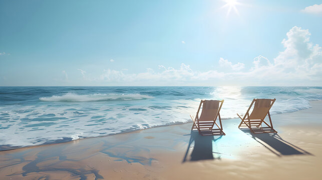 Tranquil beach chair ocean Refreshing drink Beach umbrella Stars blanket sky - Ai Generated