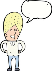 cartoon happy man with speech bubble