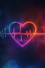 A heartbeat chart with a love symbol, vibrant neon light style