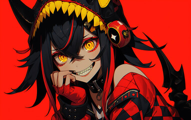 Dark evil cute girl anime style cyberpunk. generative ai