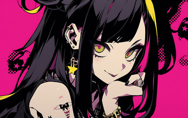 Horor Anime manga girl, evil futuristic cyberpunk character.  generative ai