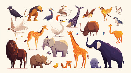 Set of wild animals on circle template illustration