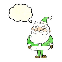 cartoon santa claus with thought bubble