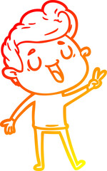 warm gradient line drawing of a happy cartoon man