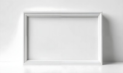Minimalist white interior decor with empty picture frame.