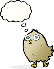 cartoon happy bird with thought bubble