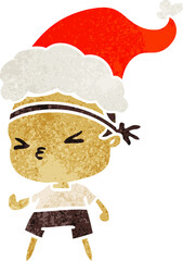 hand drawn christmas retro cartoon of kawaii boy