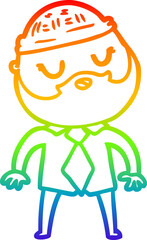 rainbow gradient line drawing of a cute cartoon man with beard