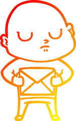 warm gradient line drawing of a cartoon bald man