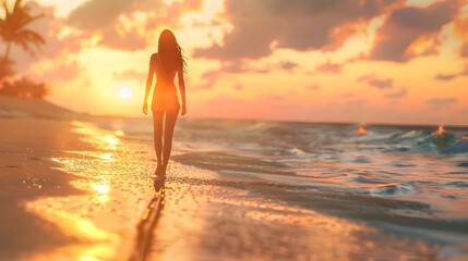 Woman on a beach enjoying summer vacation - Ai Generated