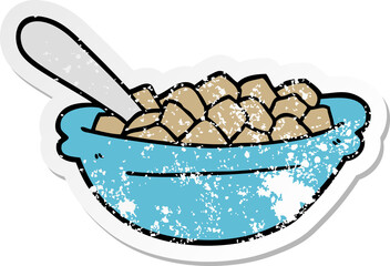 distressed sticker of a cartoon cereal bowl