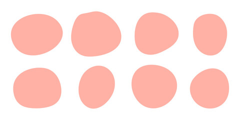 Set of abstract shaped stickers for unique modern designs. 8 abstract flowing shapes on white background. Pink stickers for adding text, creating patterns, design and printing.