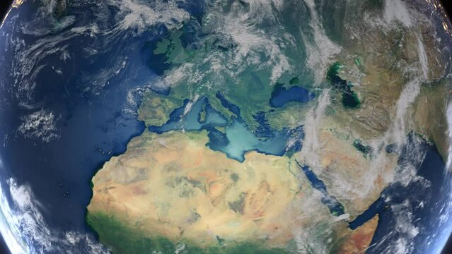 Realistic Earth Zoom In Clouds with Alpha Channel and Borderline Spain