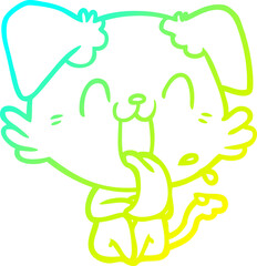 cold gradient line drawing of a cartoon panting dog
