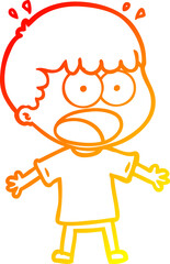 warm gradient line drawing of a cartoon shocked man