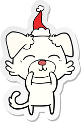 hand drawn sticker cartoon of a dog wearing santa hat