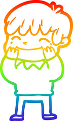 rainbow gradient line drawing of a cartoon happy boy