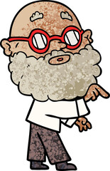 cartoon curious man with beard and glasses