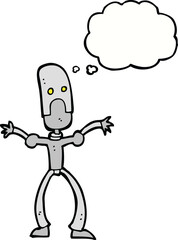 cartoon funny robot with thought bubble