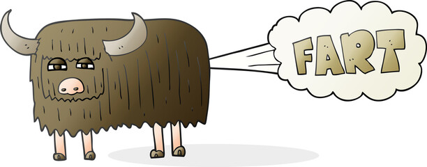 freehand drawn cartoon hairy cow farting