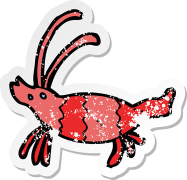 recommend clip art: retro distressed sticker of a cartoon shrimp
