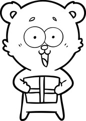 laughing teddy  bear with christmas present