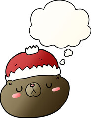 cartoon christmas bear with thought bubble in smooth gradient style