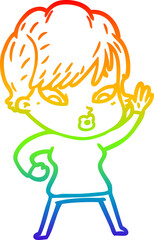 rainbow gradient line drawing of a cartoon woman