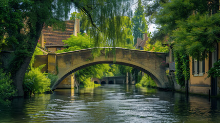 Fototapeta na wymiar bridge over the river beautiful landscape wallpaper 