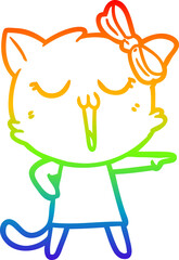 rainbow gradient line drawing of a cartoon cat