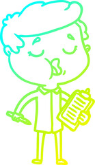 cold gradient line drawing of a cartoon man talking