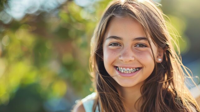 A smiling young girl showcasing her braces capturing a moment of youthful confidence and joy in orthodontic progress