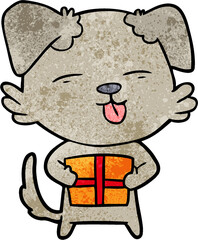 cartoon dog with christmas present