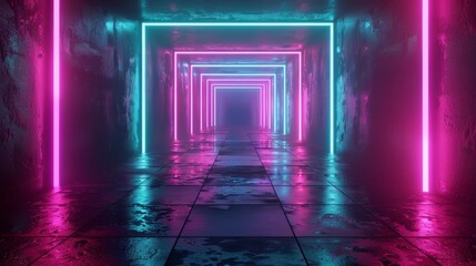 3D render of glowing neon on black background, in the style of emerald green and magenta