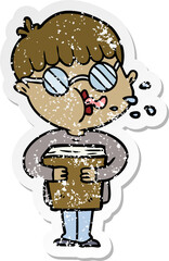 distressed sticker of a cartoon boy wearing spectacles
