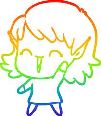 Fototapeta premium rainbow gradient line drawing of a cartoon elf girl