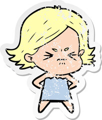 distressed sticker of a cartoon angry girl