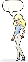 cartoon pretty woman with speech bubble